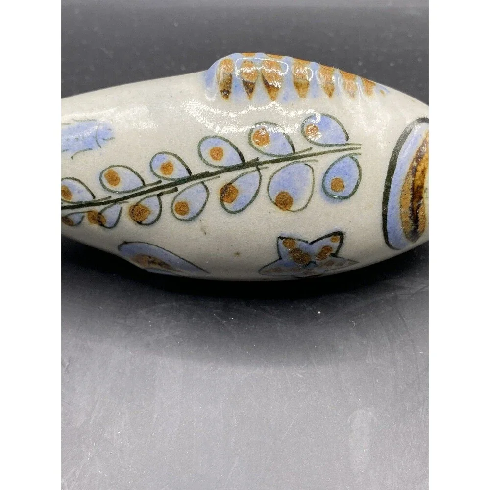 Mexican Art Pottery Ceramic Fish Signed 7” x 3.5” Tonala